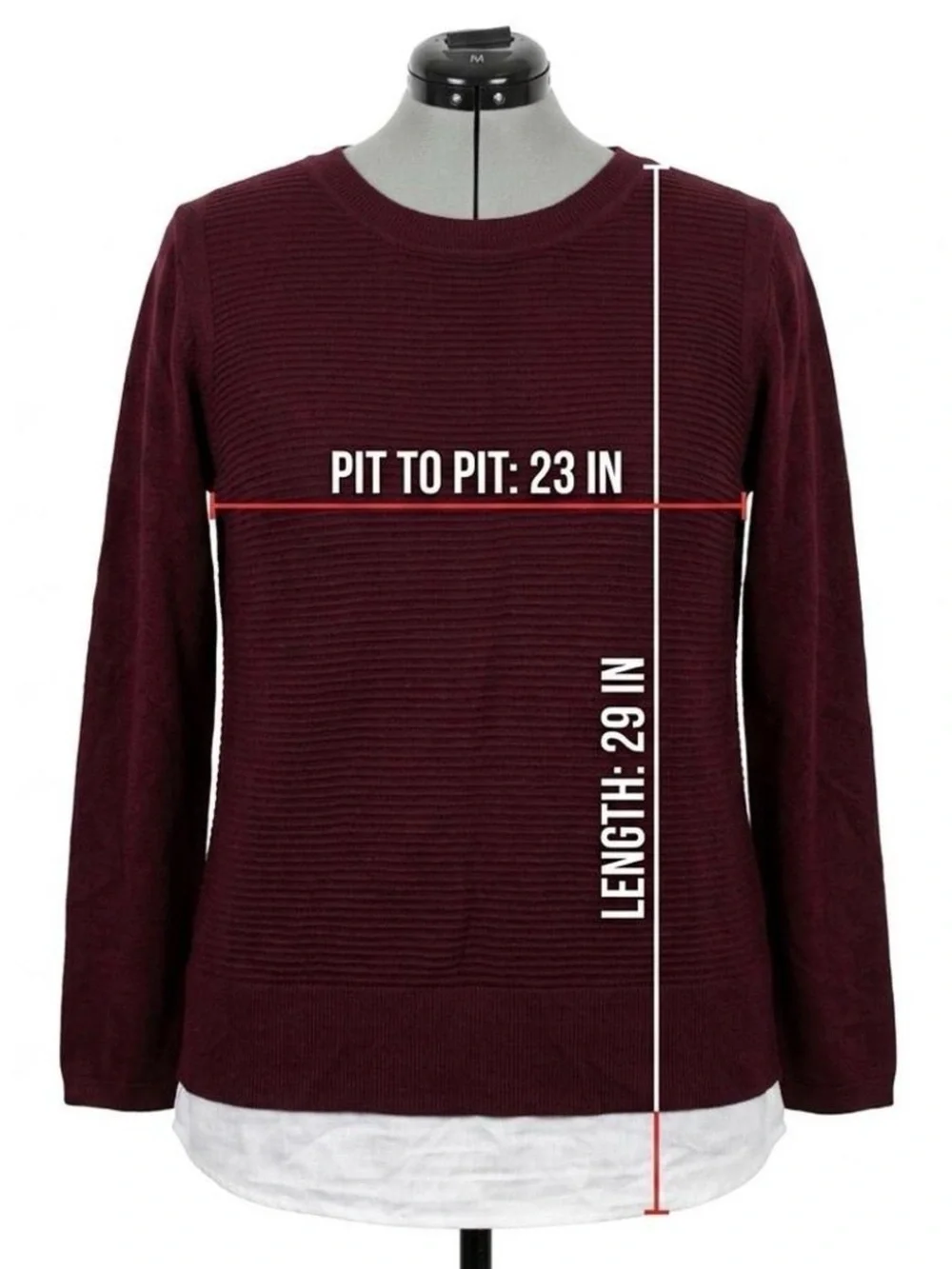 Hilary Radley Burgundy Layered-Look Crewneck Sweater